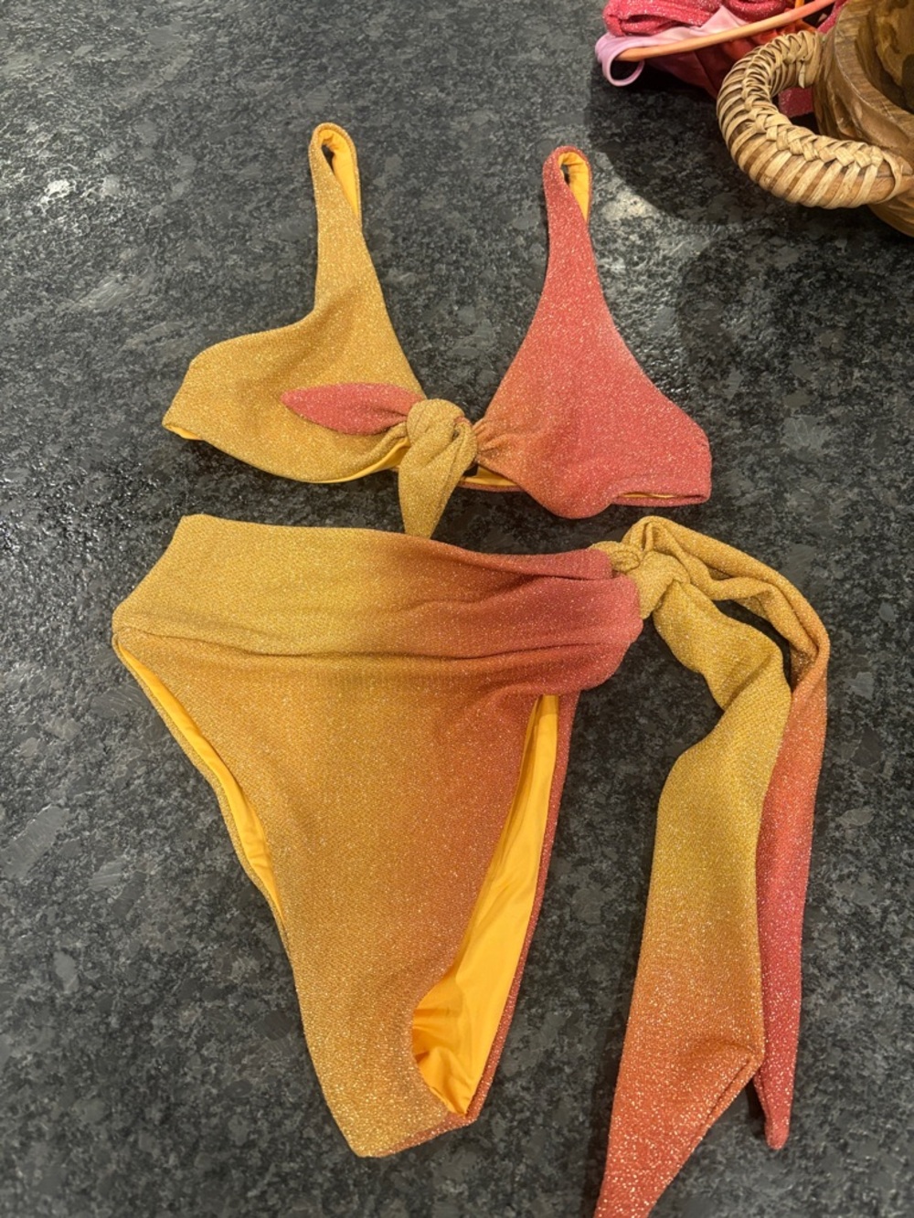 Beach Riot Gold and Coral glitter bikini